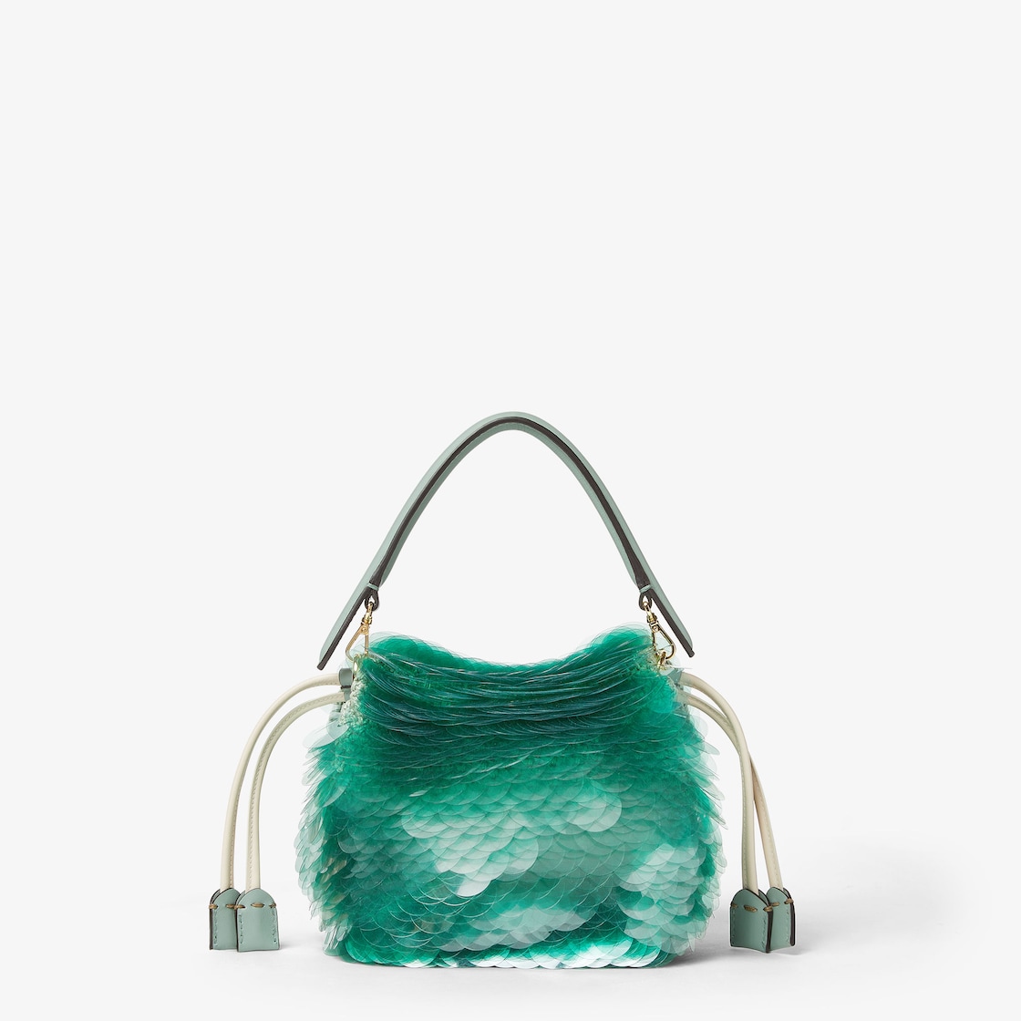 FENDI Mamma Baguette Small Mint green crochet mini-bag with maxi sequins - Image 2